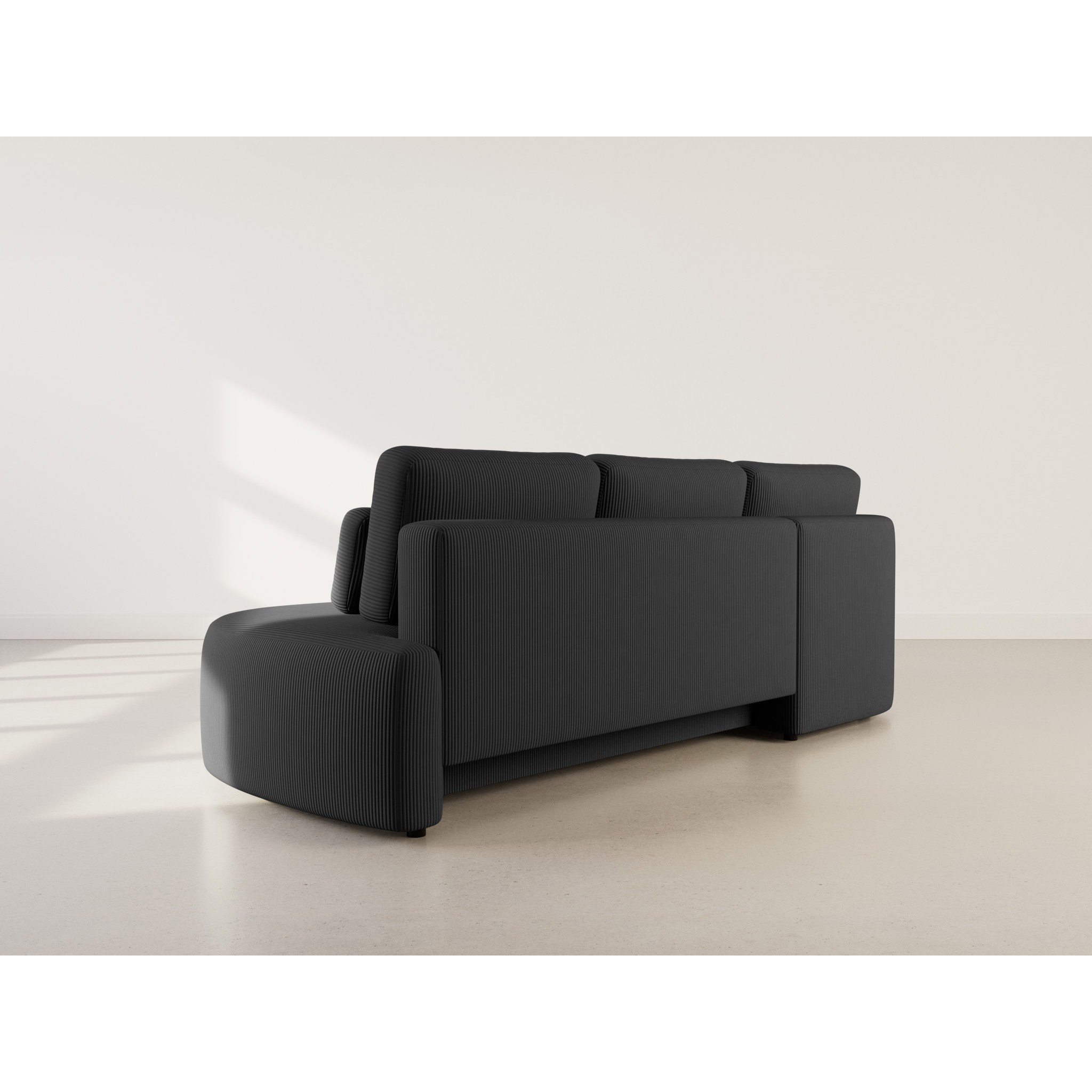 Mahina - canapé d'angle gauche 4 places convertible avec coffre en velours côtelé - Noir