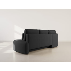 Mahina - canapé d'angle gauche 4 places convertible avec coffre en velours côtelé - Noir