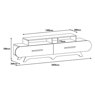 Mobile porta TV Dpereyr, Credenza da soggiorno, Armadio basso per TV, Base parete attrezzata, 205x37h50 cm, Noce e Bianco