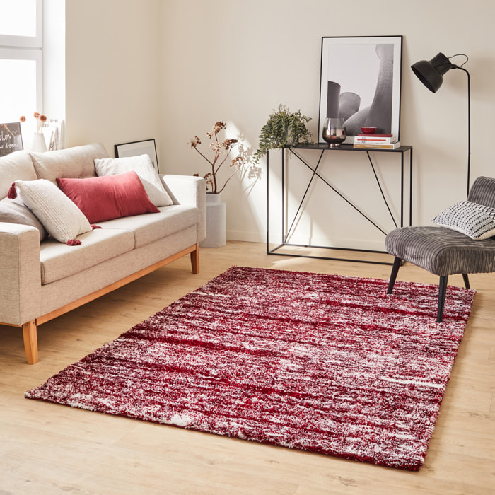 Oslo - tapis de salon abstrait design moderne à poils longs rouge