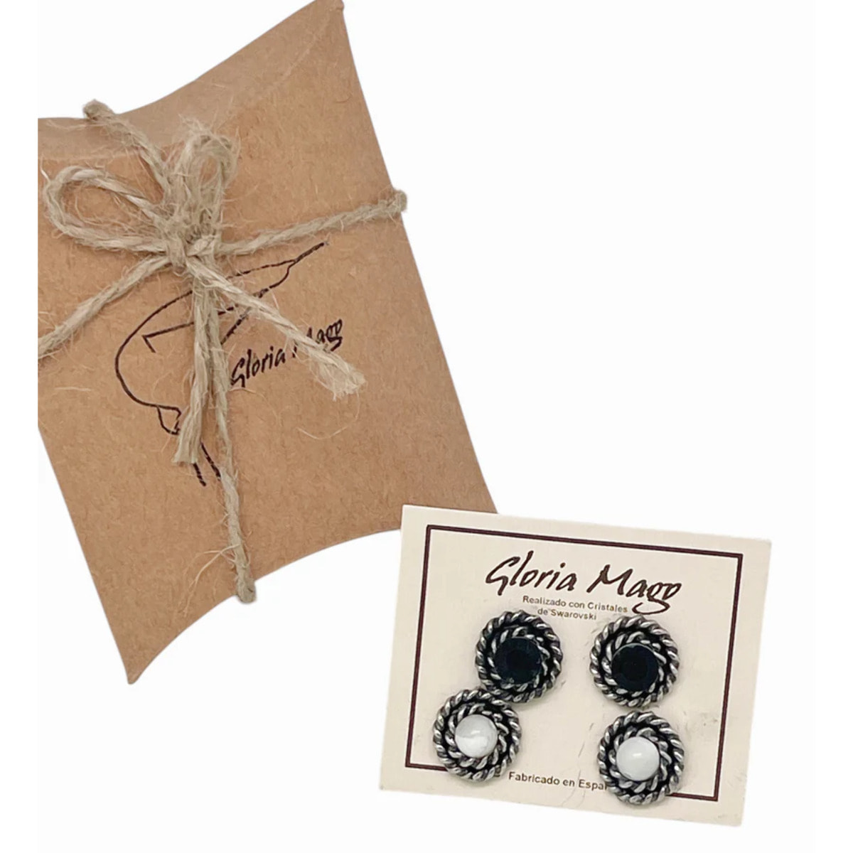 Pack de pendientes redondo filiigrana piedra nacar y SW negro plata 10µ