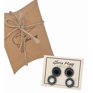 Pack de pendientes redondo filiigrana piedra nacar y SW negro plata 10µ