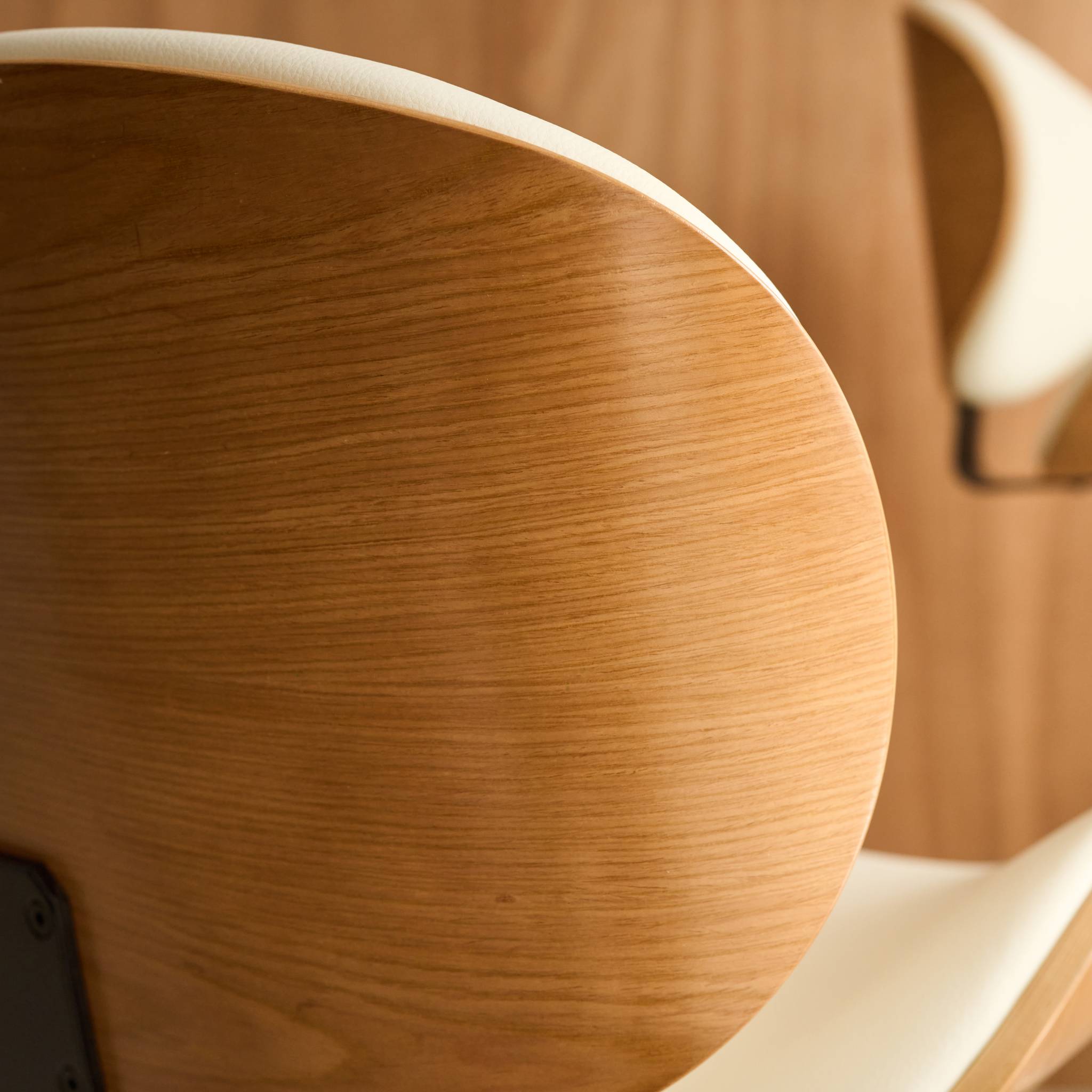 Lot de 2 tabourets de bar réglable décor bois courbé et simili cuir chêne. blanc et pieds chromés - L 53  P 51 x H 95-116cm - Dwight