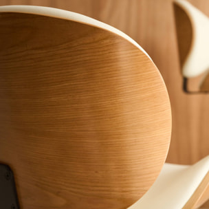 Lot de 2 tabourets de bar réglable décor bois courbé et simili cuir chêne. blanc et pieds chromés - L 53  P 51 x H 95-116cm - Dwight