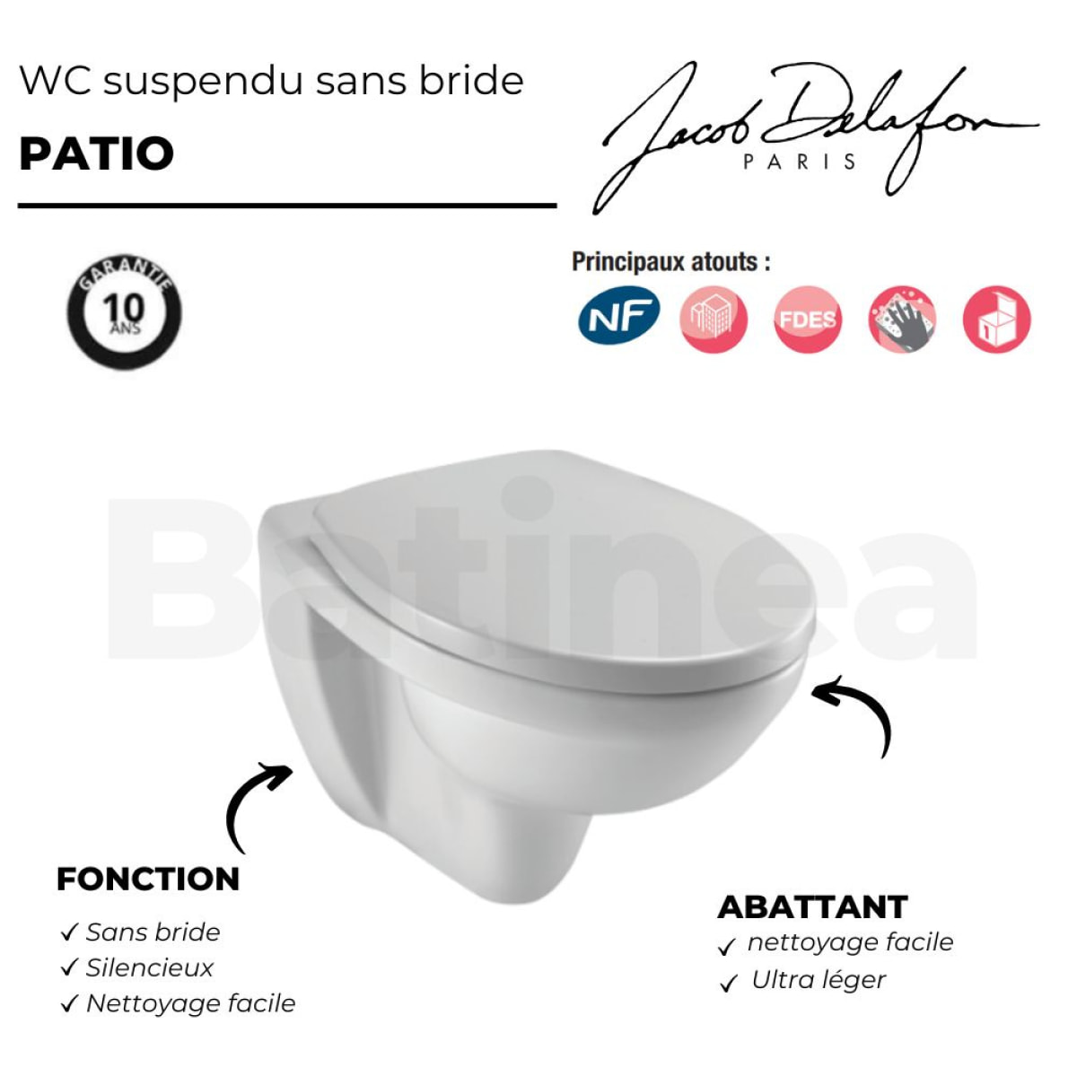 WC suspendu sans bride Patio + abattant