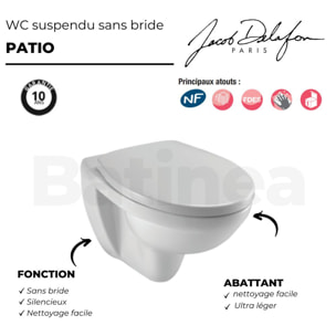 WC suspendu sans bride Patio + abattant