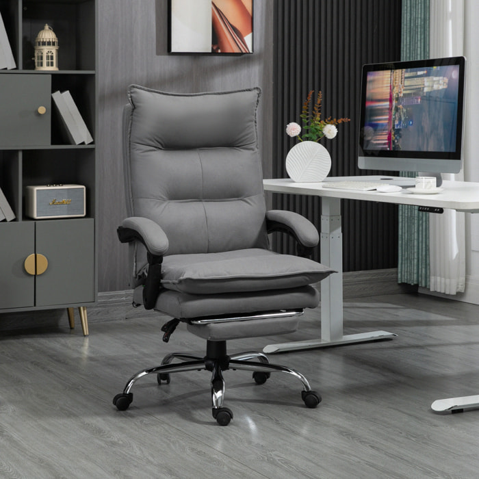 Silla de Masaje con 6 Puntos de Masaje y 5 Modos Silla de Escritorio Reclinable con Función de Calefacción Altura Ajustable Reposapiés y Ruedas para Estudio 66x74x114-121,5 cm Gris