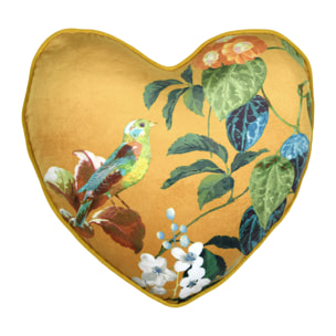 Coussin en forme de cœur à motif végétal - Jaune moutarde