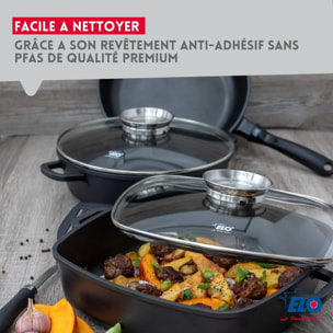 Set de 3 faitouts 16 cm 20 cm et 24 cm sans PFAS avec couvercles en verre Elo Alucast
