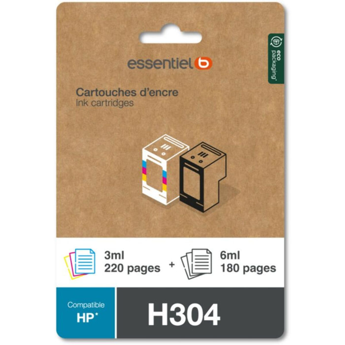 Cartouche d'encre ESSENTIELB Pack Compatible H304 (Noir + 3 Couleurs)