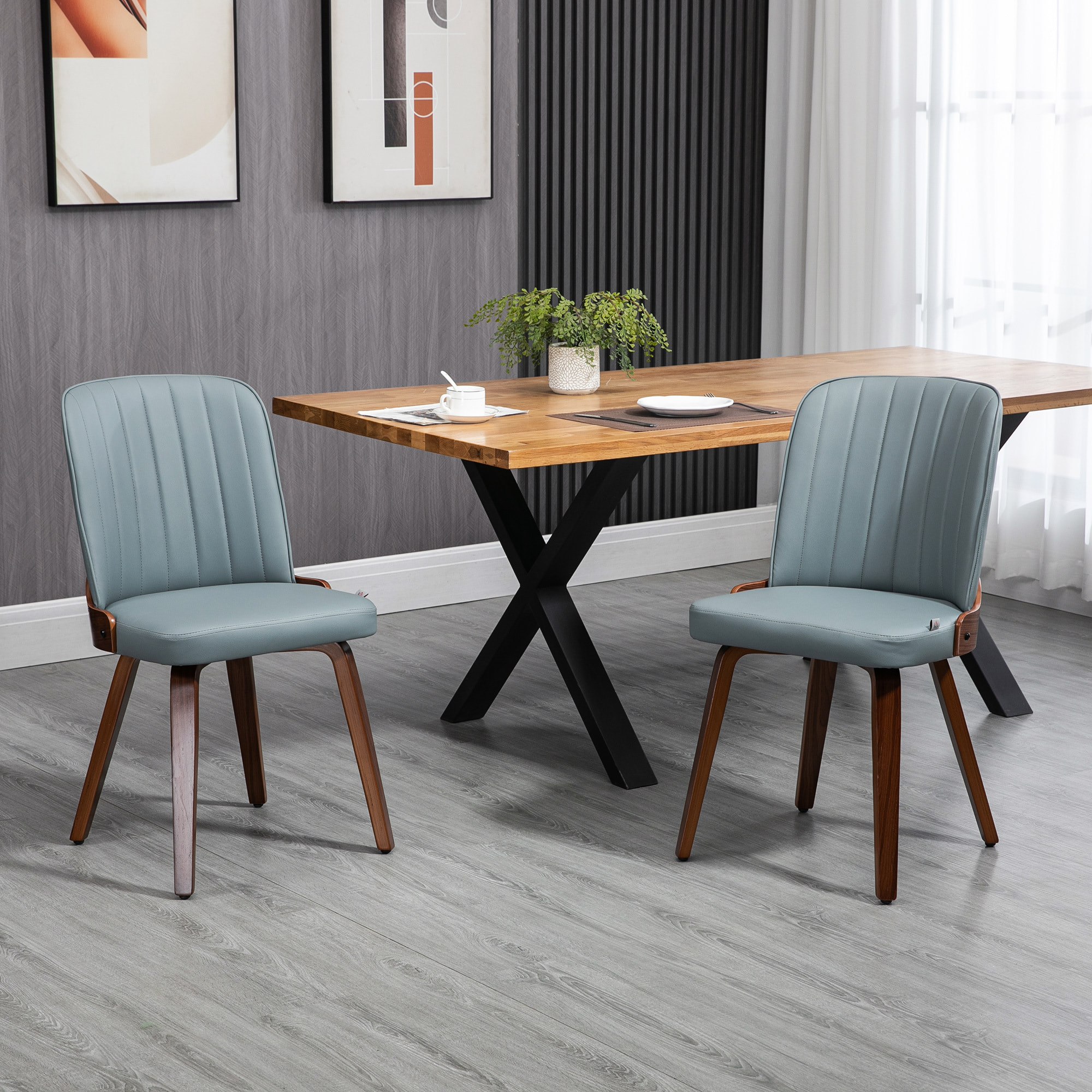 HOMCOM Juego de 2 Sillas de Comedor Modernas Sillas de Cocina con Asientos Tapizados en PU Cuero y Patas de Madera para Salón Dormitorio Carga 120 kg 47,5x55x85 cm Gris