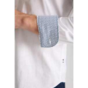 Camicia Uomo 1 Bottone Francese Slim Popeline Stretch Unito Bianco