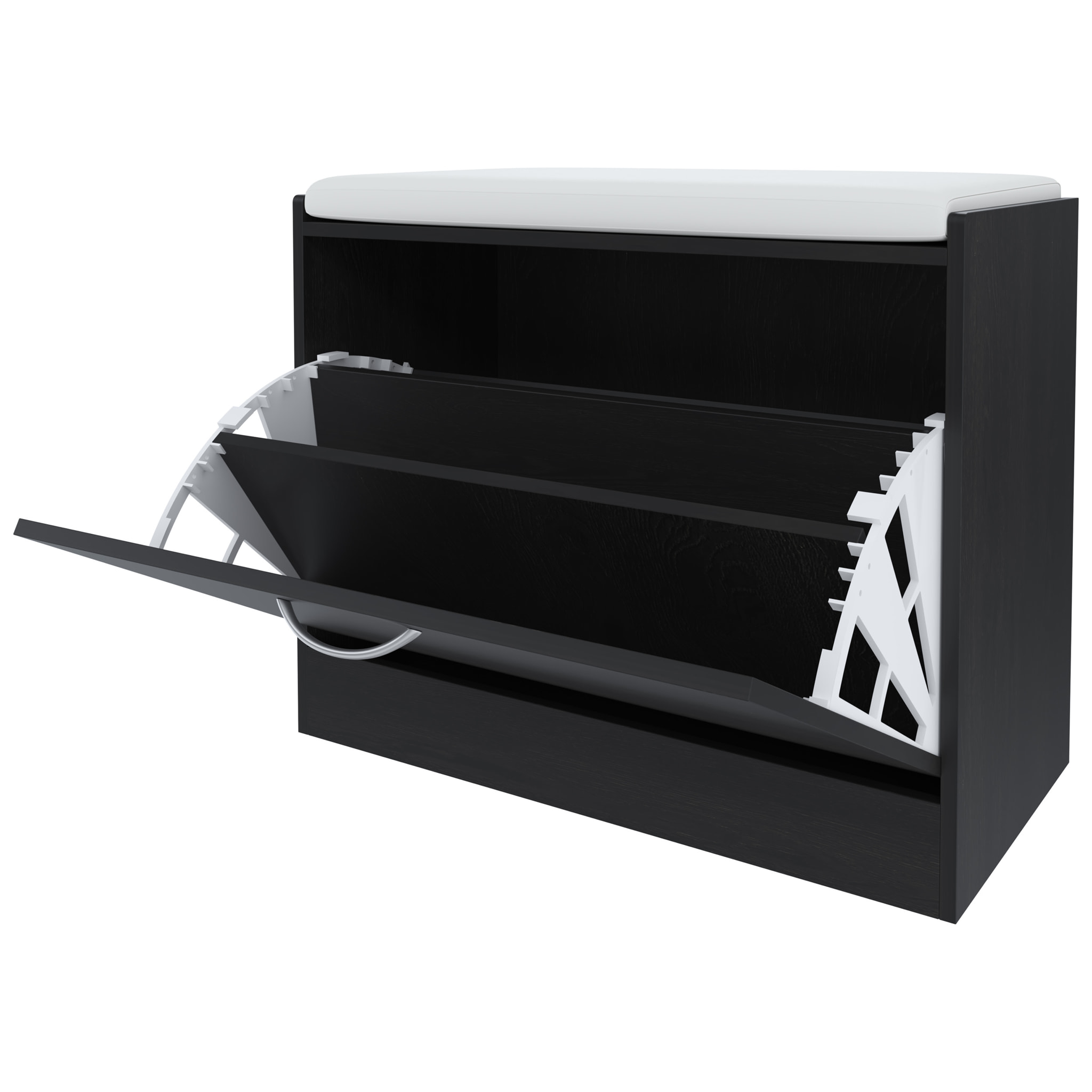 Panca Scarpiera Da Ingresso Salvaspazio Cuscino Anta Ribalta Seduta Imbottita In Ecopelle Soggiorno Casa Camera Ufficio 60 x 30 x 48 Cm Nero