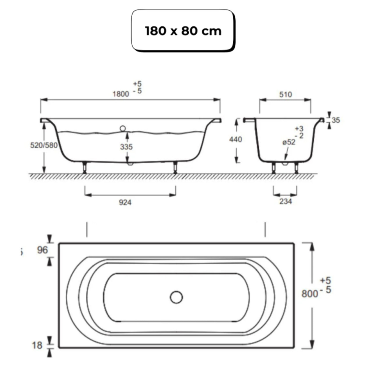 Pack baignoire droite 180 x 80 Elise + mitigeur bain douche chromé + vidage