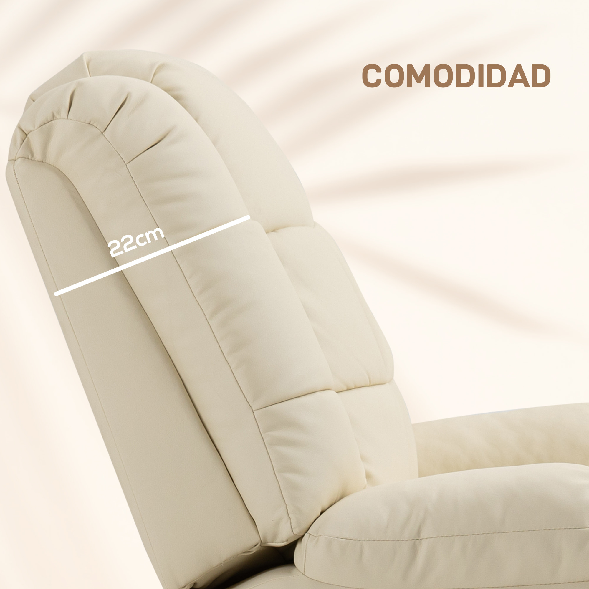 Sillón de Masaje, Sillón Relax Reclinable con 8 Puntos de Masaje, Mando a Distancia, Tapizado en PU, Reposapiés, Bolsillo Lateral, Butaca para Salón, Dormitorio, Crema