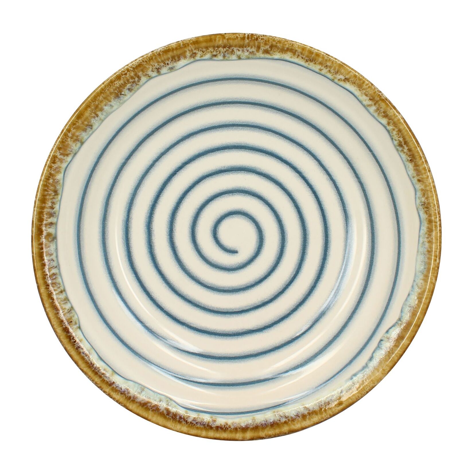 Lot de 6 assiettes creuses spirale 22cm en faïence bleu et beige  SPIRALE