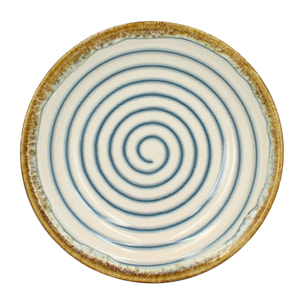 Lot de 6 assiettes creuses spirale 22cm en faïence bleu et beige  SPIRALE