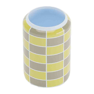 Vase cylindrique à damier céramique jaune