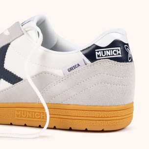 Zapatilla Deportiva de Piel y Nylon en Blanco y Azul Marino MUNICH GRESCA XLS 327