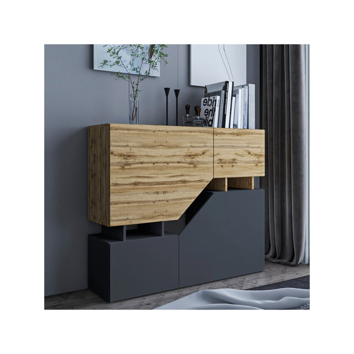 Buffet Haut "Ceelias"-120 x 35 x 100 cm - Gris/Marron