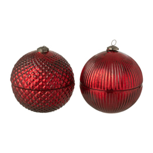 J-Line bougie parfumée Boule De Noël - verre - bordeaux - large - 2 pcs