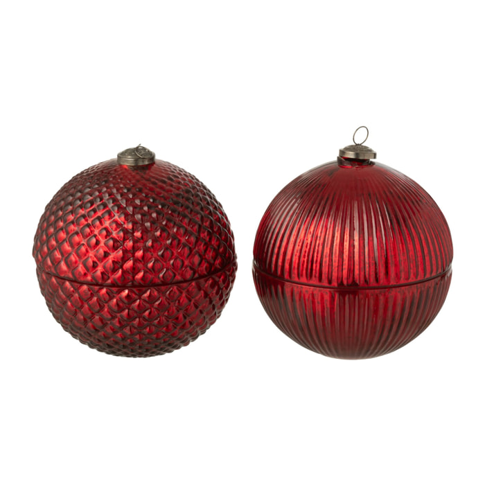 J-Line bougie parfumée Boule De Noël - verre - bordeaux - large - 2 pcs
