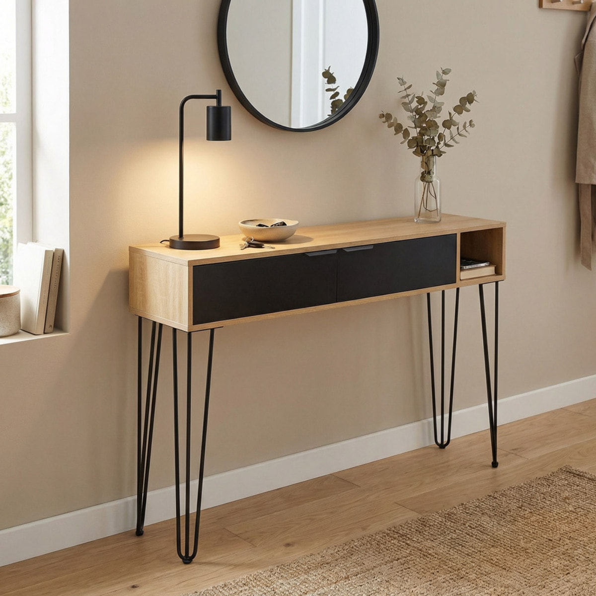 Consolle ingresso moderna in legno rovere e nero 124