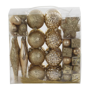 Box 80 pezzi decorazioni natalizie multi-forma, Ornamenti, Set assortimento palline di Natale, Scatola set albero di Natale, colore Oro, Da 3 a 7 cm