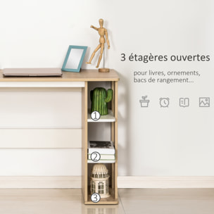 Bureau informatique multimédia dim. 100L x 44l x 74H cm 3 étagères latérales panneaux particules E1 chêne clair blanc