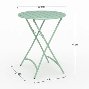 Table de jardin ronde et pliante en métal vert clair 2 personnes - Yumi