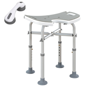 Tabouret de douche - siège de douche avec barre d'appui ventouse - hauteur réglable - alu HDPE gris blanc