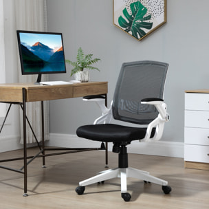 Silla de Oficina Ergonómica Silla de Juvenil con Altura Ajustable Reposabrazos Abatibles Soporte Lumbar y Respaldo Malla Transpirable 61x61x94-104 cm Negro