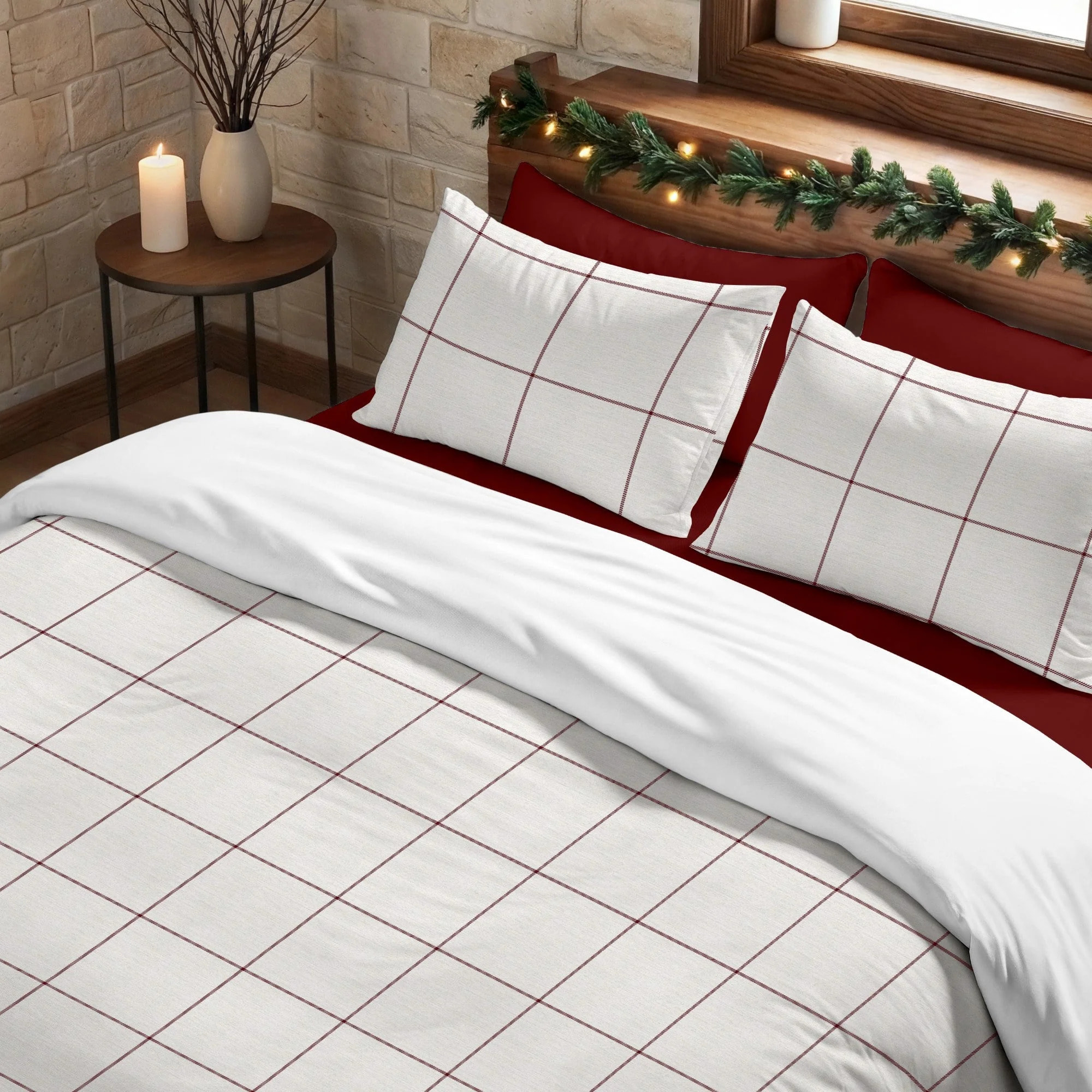 Housse de couette avec boutons-pression Red Windowpana