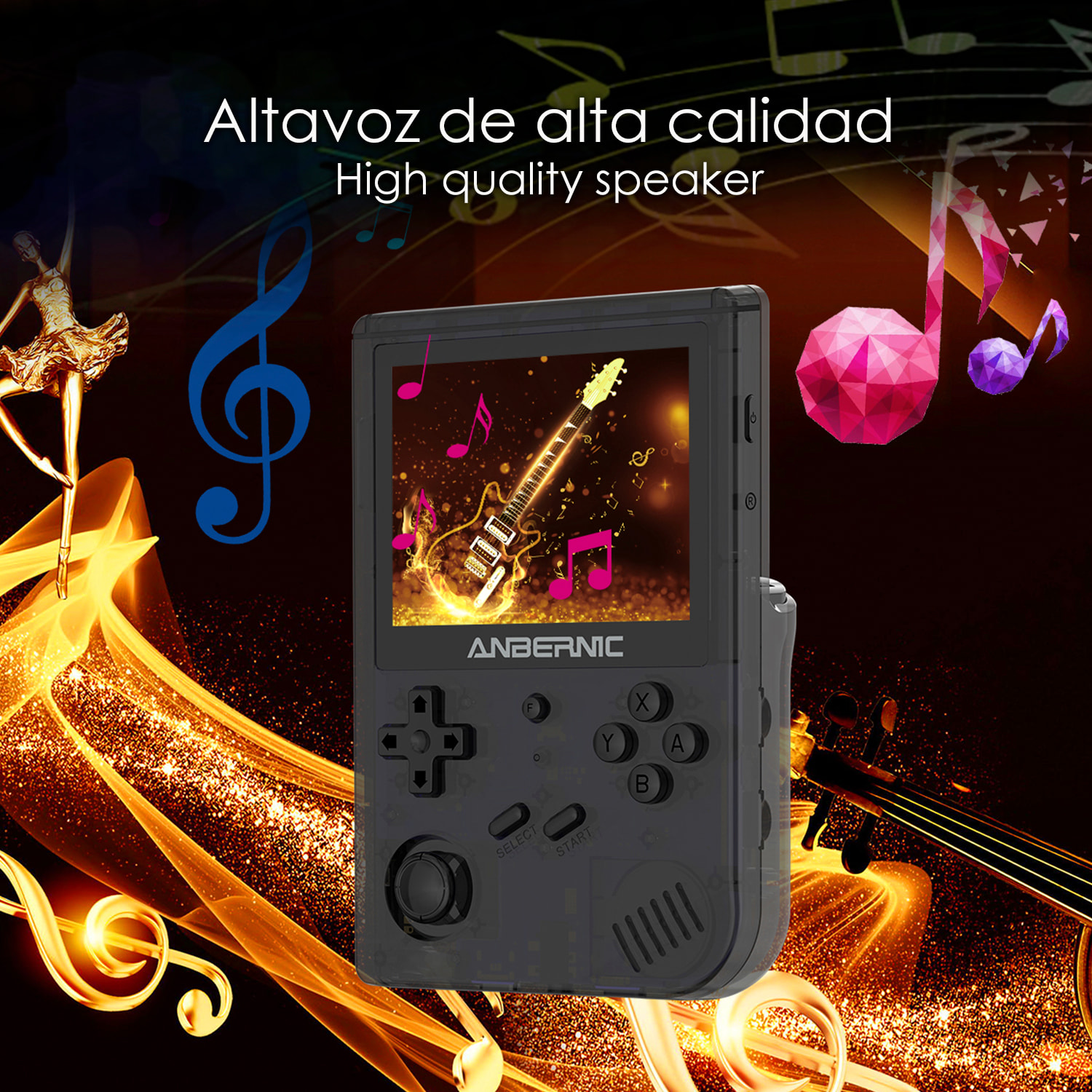 DAM Consola emulador multiplataforma RG351V. Pantalla 3,5" IPS; S.O. Linux, Quad-Core 1,5GHz, WiFi, 128GB. Miles de juegos preinstalados. 14x2,68x9,4 Cm. Color: Negro