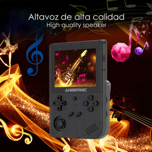 DAM Consola emulador multiplataforma RG351V. Pantalla 3,5" IPS; S.O. Linux, Quad-Core 1,5GHz, WiFi, 128GB. Miles de juegos preinstalados. 14x2,68x9,4 Cm. Color: Negro