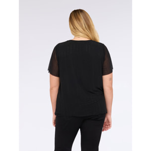 Fiorella Rubino - Camiseta de jersey con tul y lentejuelas - Negro