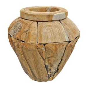Vase décoratif bois de teck massif H. 39 cm artisanale - VIENNE