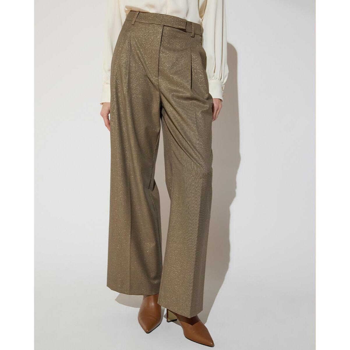 Pantaloni a pied de poule con doppie pieghe