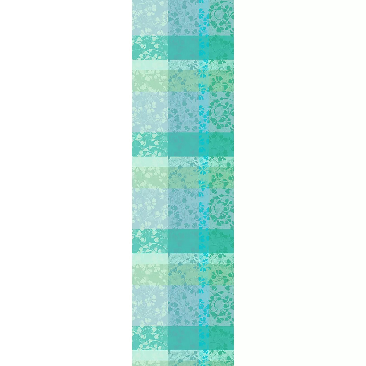 Chemin de table pur coton motif jacquard vert bleu Mille feuillages turquoise