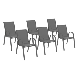 Chaises de jardin empilables textilène gris - lot de 6