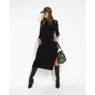Abito midi in maglia Roma con maniche in similpelle