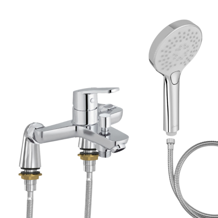 Mitigeur baignoire Aimé + pommeau de douche Metro + flexible de douche métal + colonnettes Idro'Flex