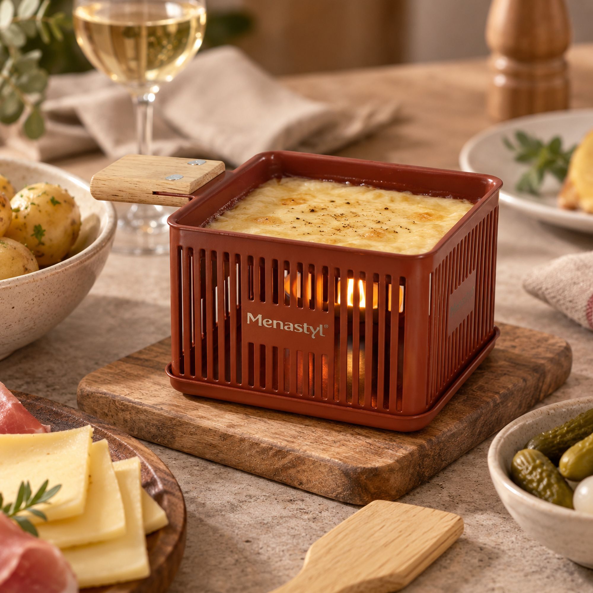 Raclette à la bougie montagne 1personne en acier carbone brique