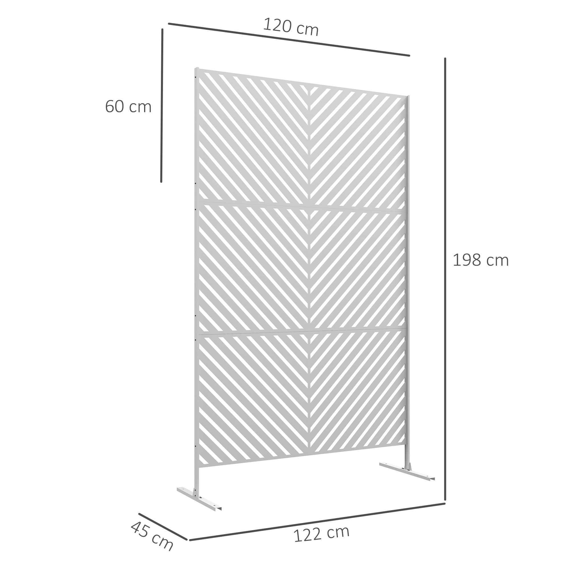 Biombo de Exterior Separador de Ambientes con 3 Piezas Patrón de Triángulo Invertido con Marco de Acero Pantalla de Privacidad para Patio Terraza Jardín 122x45x198 cm Blanco