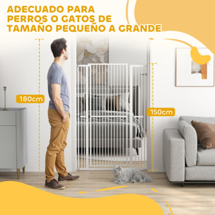 Barrera para Perros Extra Alta Puerta para Perros con Ancho Ajustable 77-104 cm Barrera de Seguridad para Perros y Gatos con 2 Extensiones y Puerta de Paso para Escaleras y Pasillos Blanco