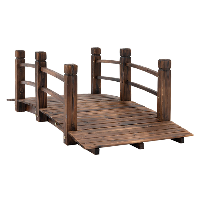 Puente de Jardín Puente de Madera con Barandilla Puente para Estanque Carga 181 kg Puente Decorativo para Patio 152,5x67x48 cm Madera Carbonizada