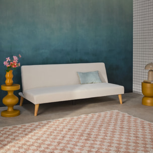 Canapé banquette convertible 3 places bouclette blanche piètement bois d'hévéa L 180 x P 100 x H 74.5 cm - Tom