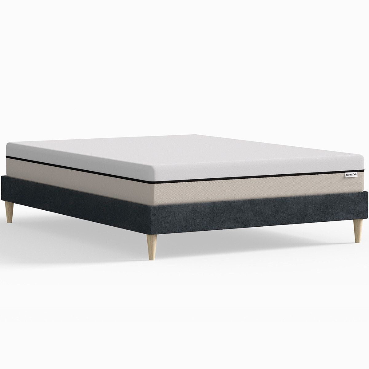 Ensemble lit adulte 140x190 cm en velours bleu nuit + Matelas Hybride à ressorts ensachés et mémoire de forme - Spring Elite