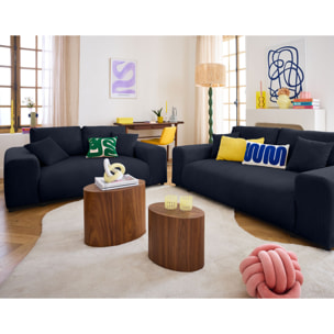 Garance - canapé droit 3 places - en velours côtelé - Bleu nuit