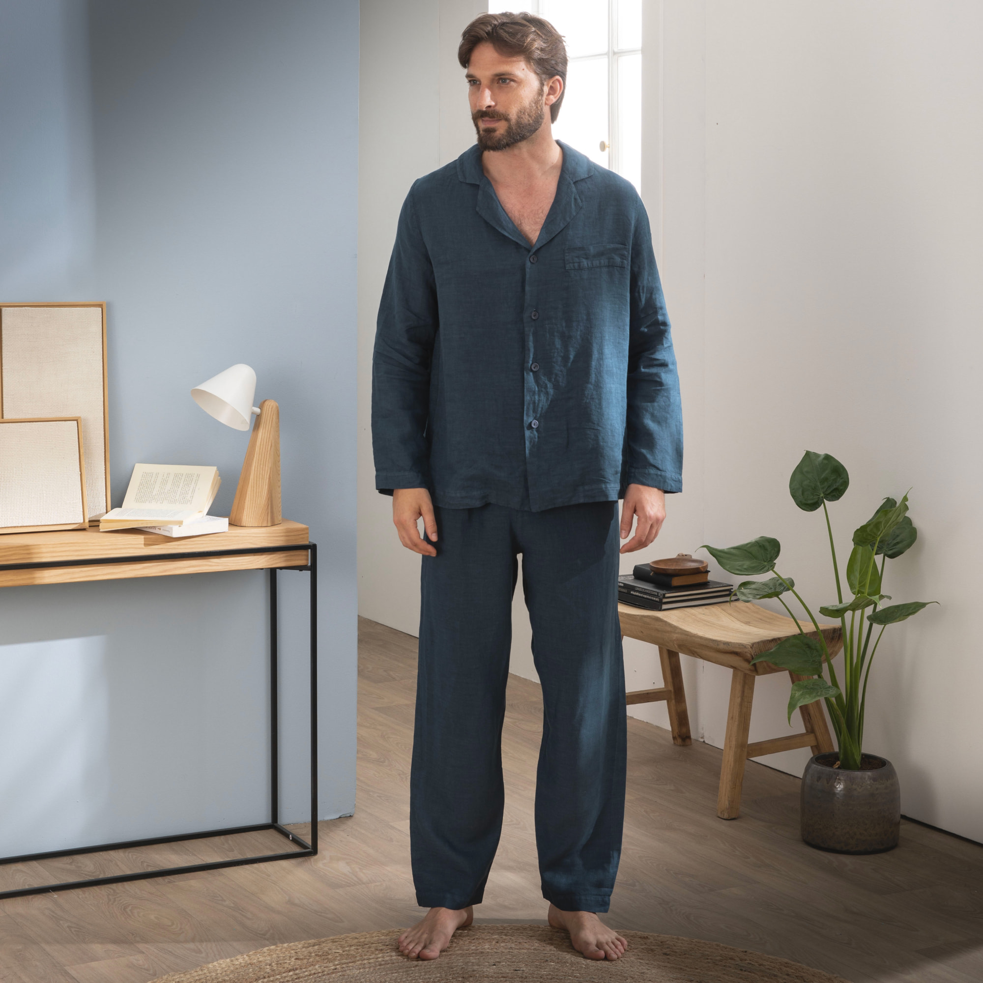 Veste de pyjama en lin coupe homme, RÊVE DE LIN